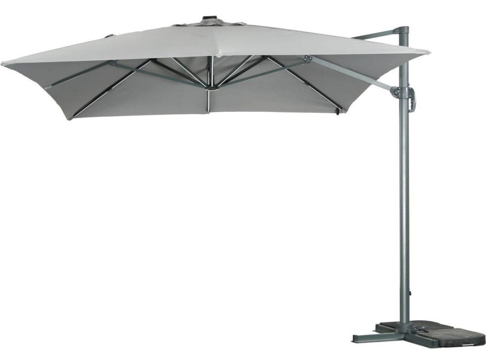 Sole 3 Luxe" LED Alu ombrello da giardino decentrato - Quadrato - 3 x 3 m - Grigio