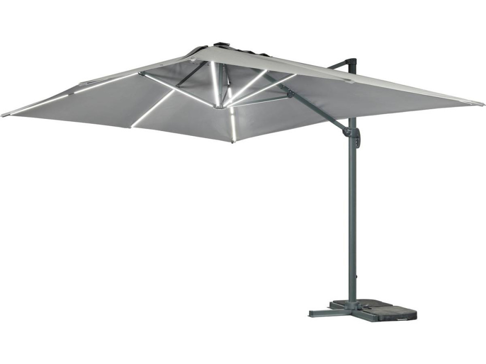 Sole 3 Luxe" LED Alu ombrello da giardino decentrato - Quadrato - 3 x 3 m - Grigio
