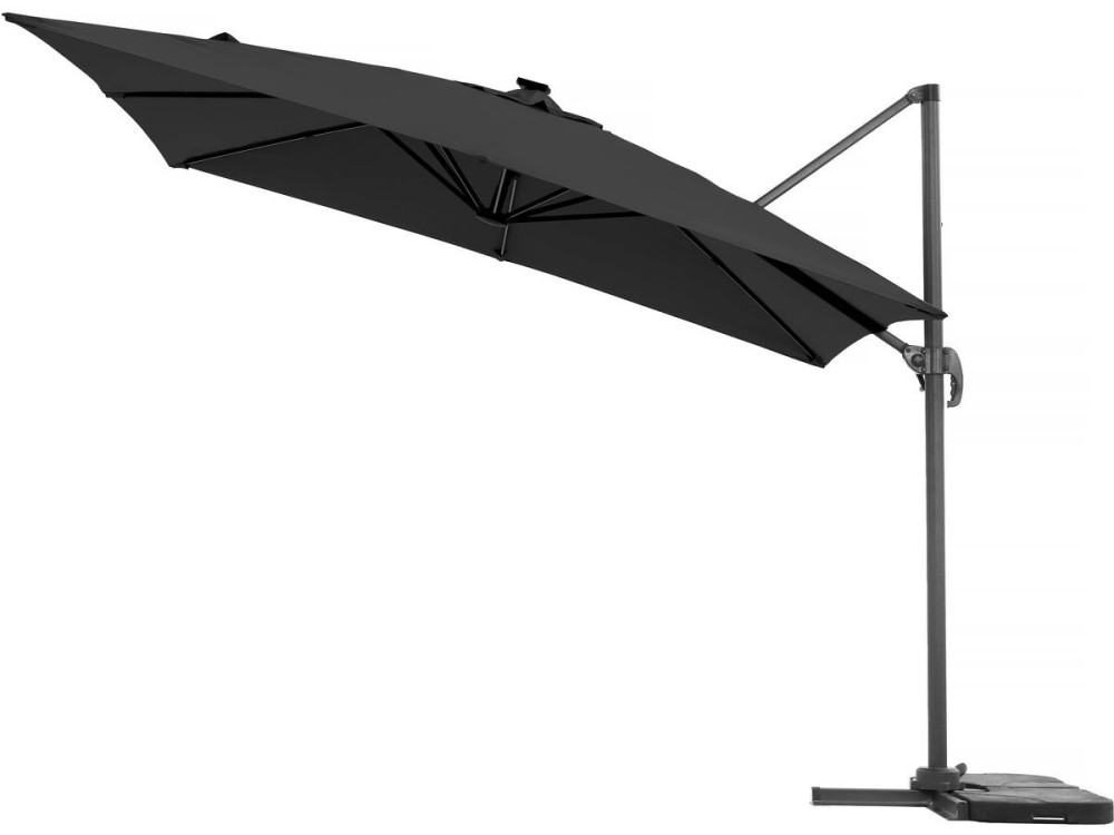 Ombrellone da giardino decentrato LED Ali “Sun 4 Luxe” 3 x 4 m - Nero + Base zavorrante  inclusa
