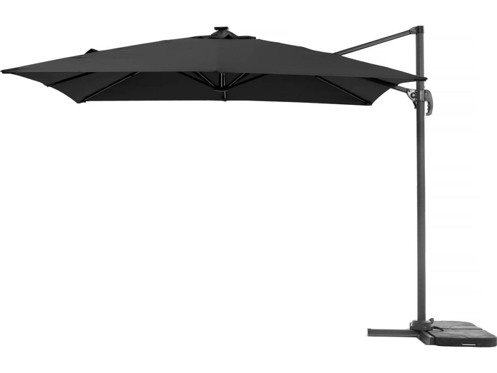 Ombrellone da giardino decentrato LED Ali “Sun 4 Luxe” 3 x 4 m - Nero + Base zavorrante  inclusa