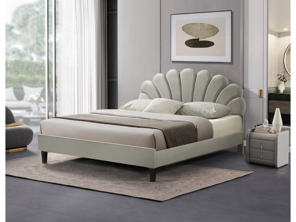 Letto a conchiglia in velluto "Manon" - 160 x 200 cm - Grigio
