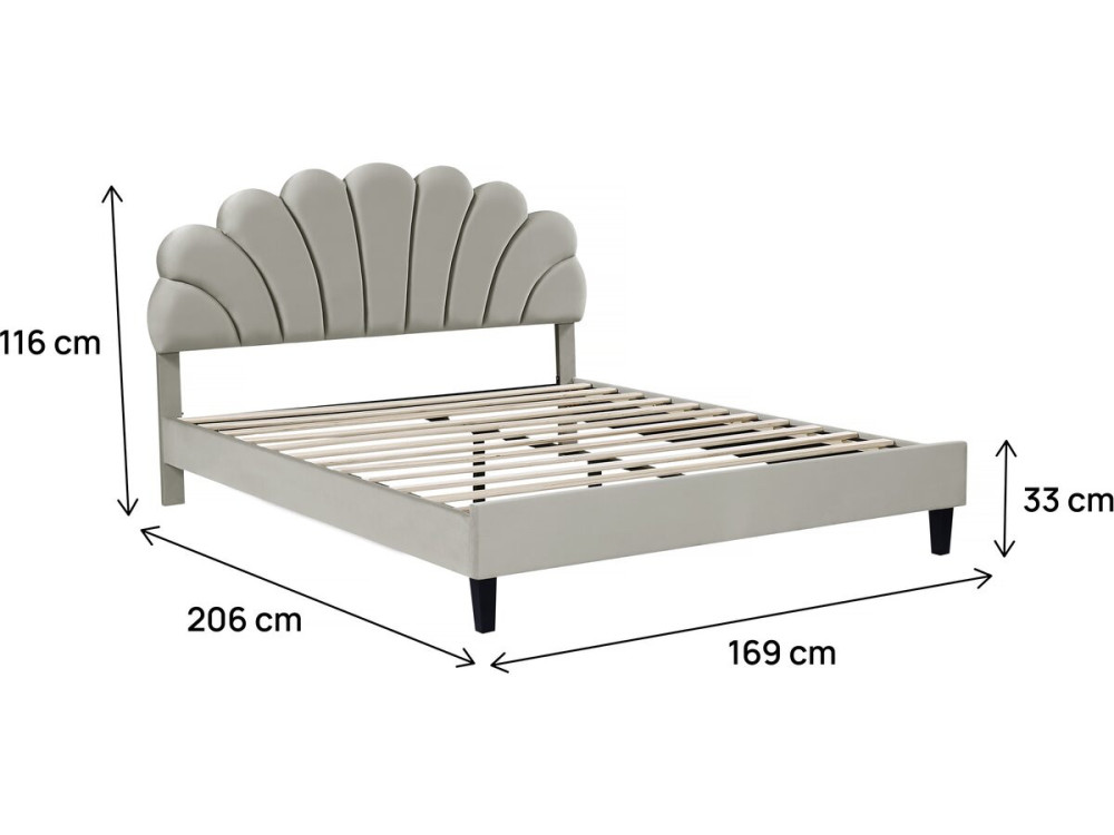 Letto a conchiglia in velluto "Manon" - 160 x 200 cm - Grigio