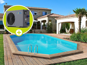 Piscina in legno " Palma " - 7,57 x 4,07 x 1,31 m + Pompa di calore 6,1 kW