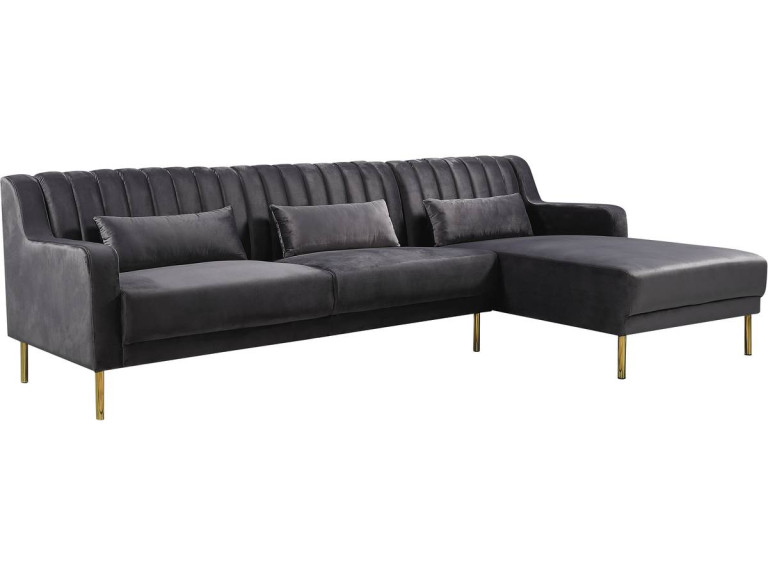 Divano ad angolo in velluto "Oliver" - 187 x 161 x 81 cm - 5 posti a sedere - Grigio - Angolo destro