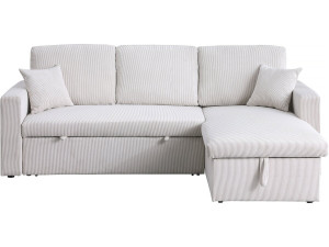 Divano letto angolare in velluto a coste "Alain" - 3 posti - Beige