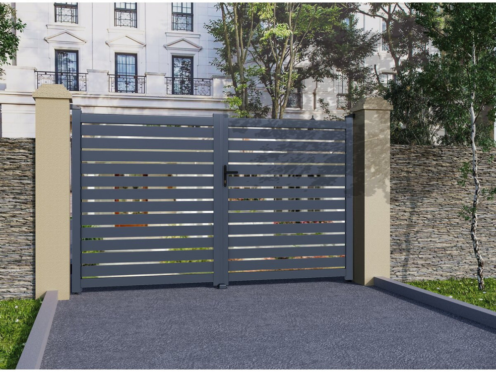 Cancello in alluminio semi-traforato "Julien" - 300 x 180 cm - Grigio