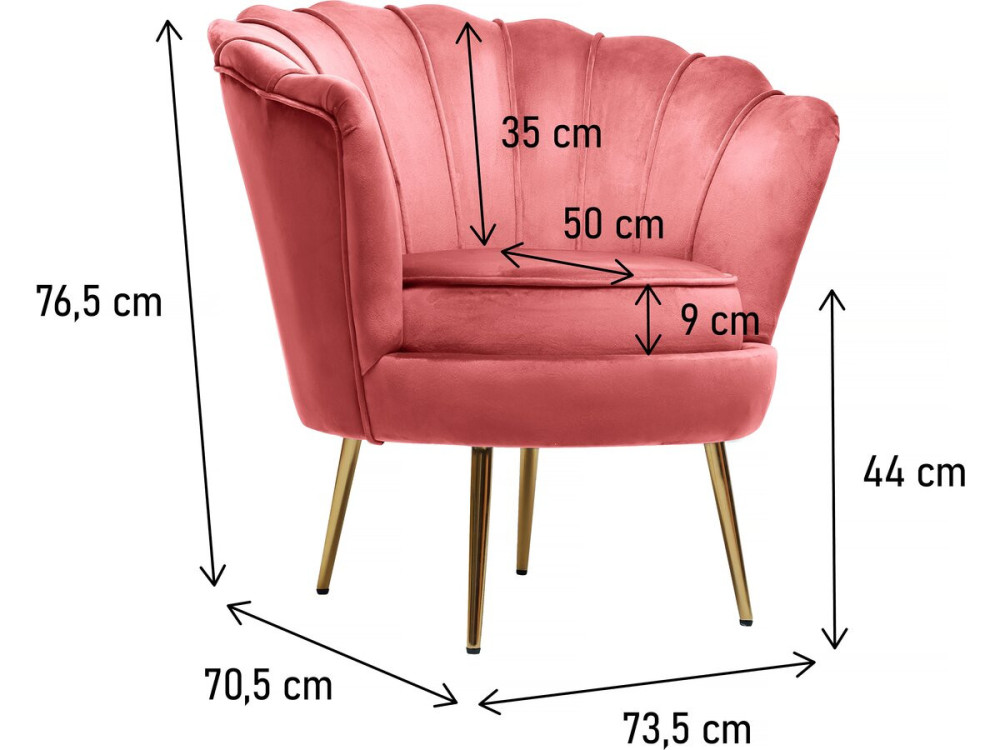 Poltrona in velluto "Floria" - 70 x 73 x 76 cm - Rosa