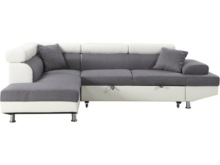 Divano ad angolo convertibile "Sophia luxe" - 265 x 190,5 x 80/91 cm - Bianco / Grigio - 5 posti - Angolo sinistro