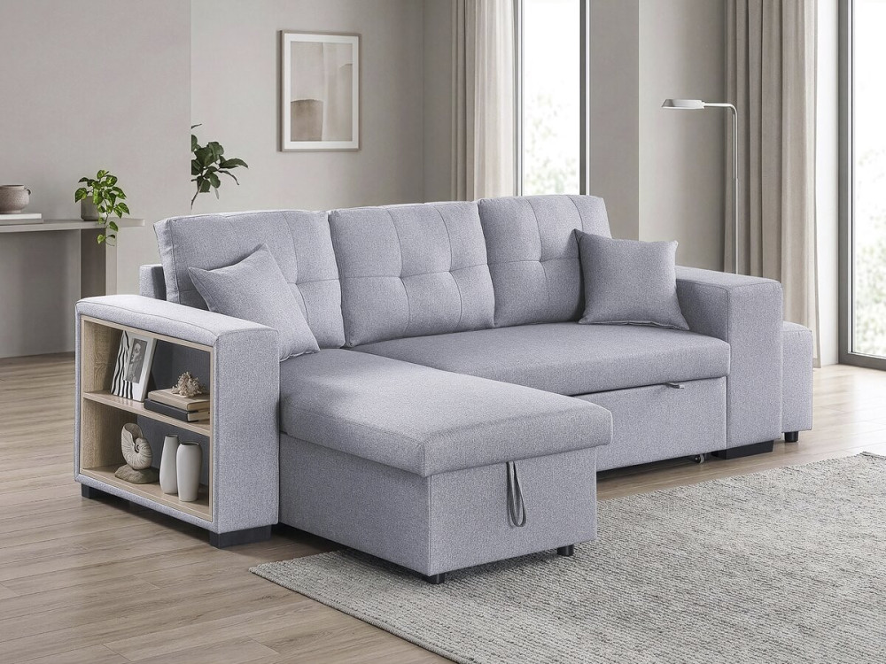 Divano letto angolare "Noah" in tessuto - 4 posti - Grigio chiaro