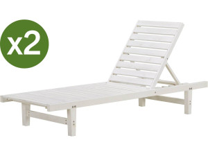 Set di 2 lettini di legno Rawai - Bianco