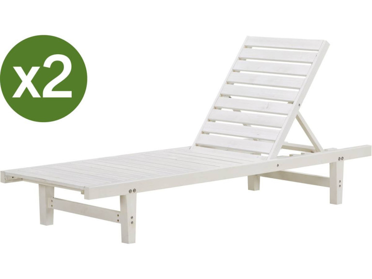 Set di 2 lettini di legno Rawai - Bianco