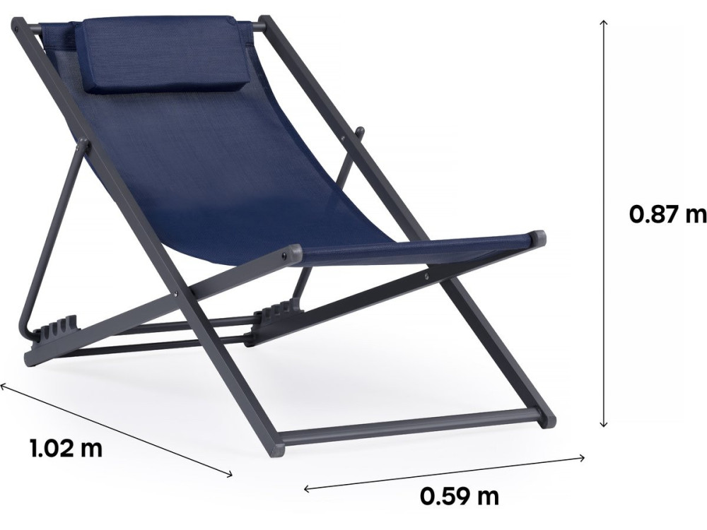 Set di 2 sedie in acciaio Textilene - Con poggiatesta - Blu notte