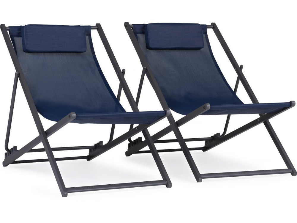 Set di 2 sedie in acciaio Textilene - Con poggiatesta - Blu notte