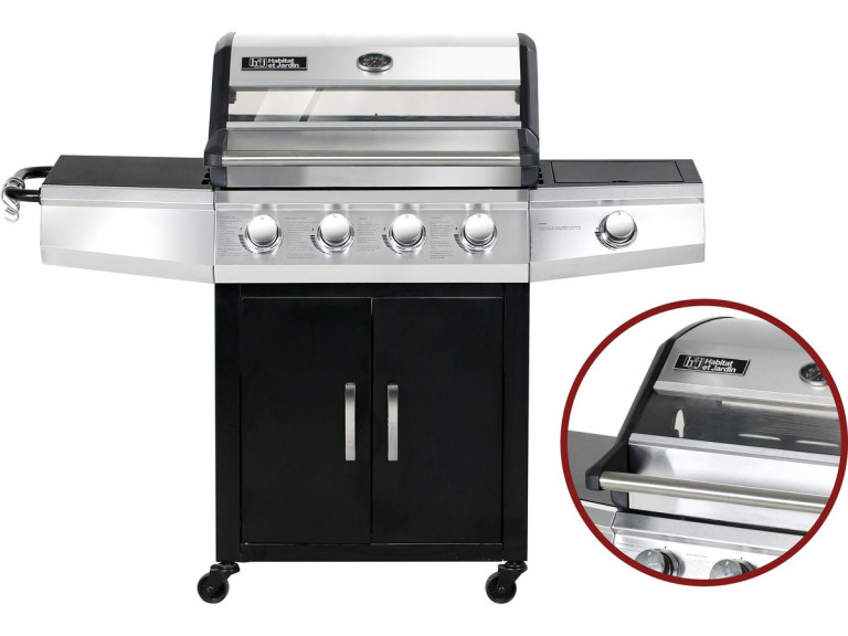 Barbecue a gas con coperchio in vetro "Bingo 5" + coperchio di protezione - Nero
