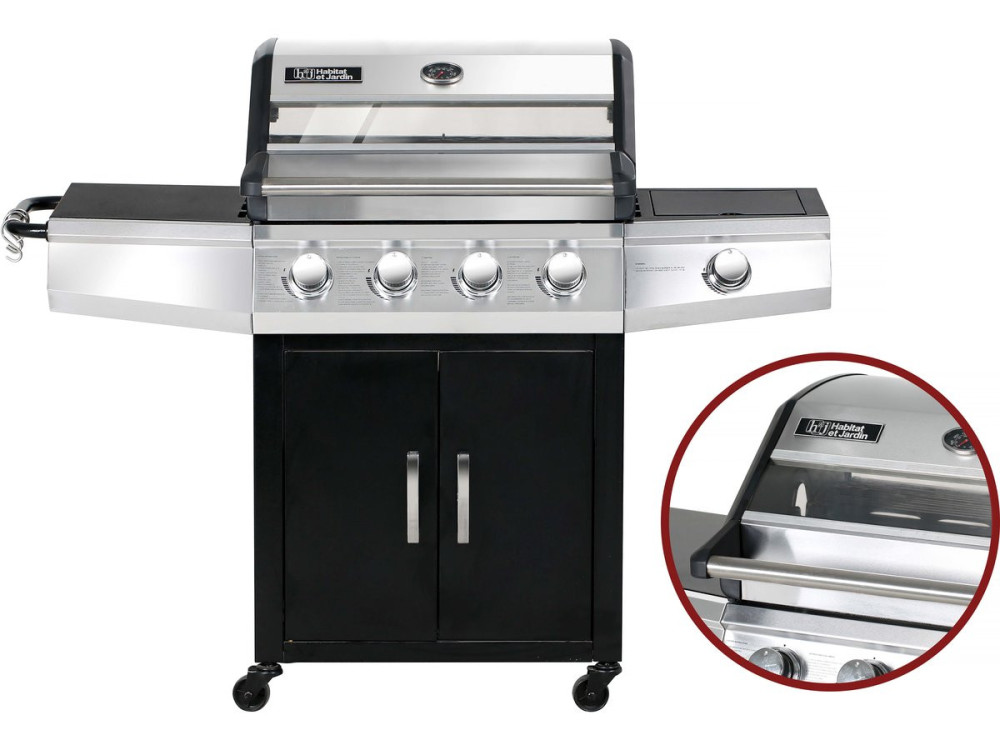 Barbecue a gas con coperchio in vetro "Bingo 5" + coperchio di protezione - Nero