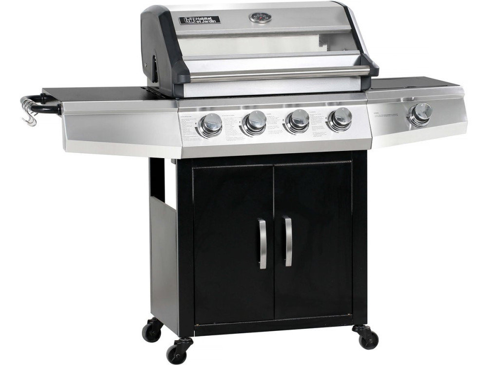 Barbecue a gas con coperchio in vetro "Bingo 5" + coperchio di protezione - Nero