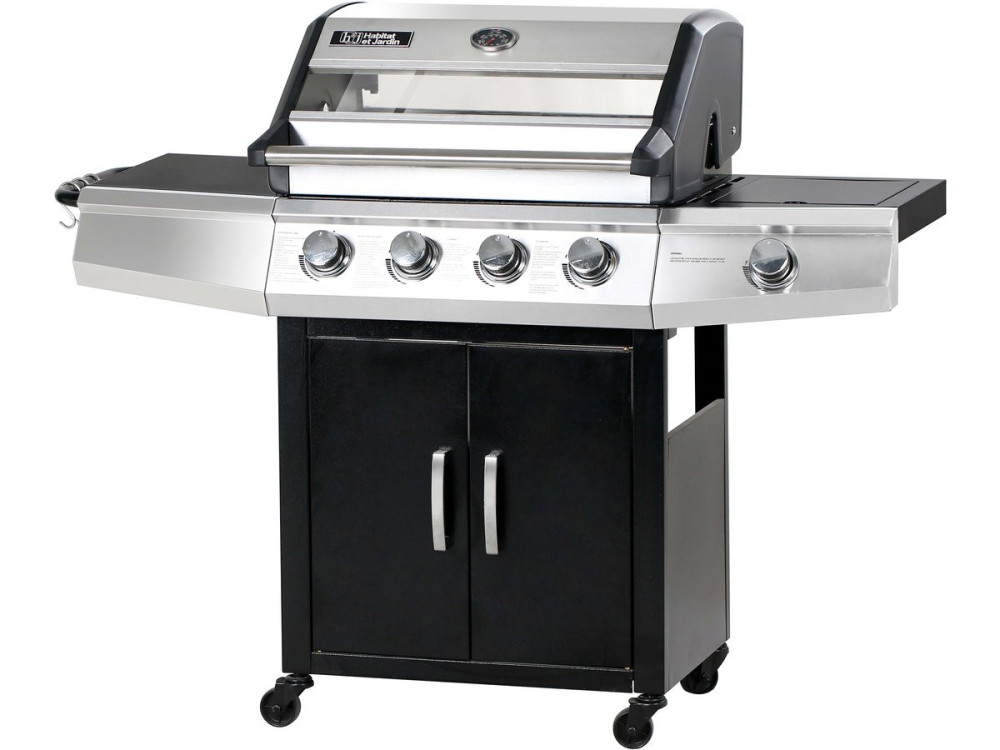 Barbecue a gas con coperchio in vetro "Bingo 5" + coperchio di protezione - Nero
