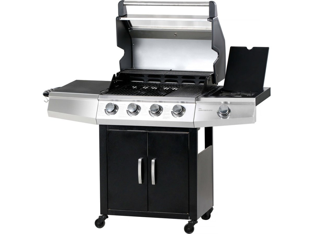 Barbecue a gas con coperchio in vetro "Bingo 5" + coperchio di protezione - Nero