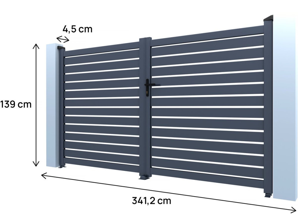 Cancello in alluminio semi-traforato "Julien" - 340 x 140 cm - Grigio