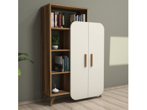 Mobile in legno con ripiano "Form" - 90 x 32 x 132 cm - Noce Crema 2