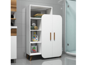 Mobiletto in legno con ripiano "Form" - 90 x 32 x 132 cm - Bianco 2
