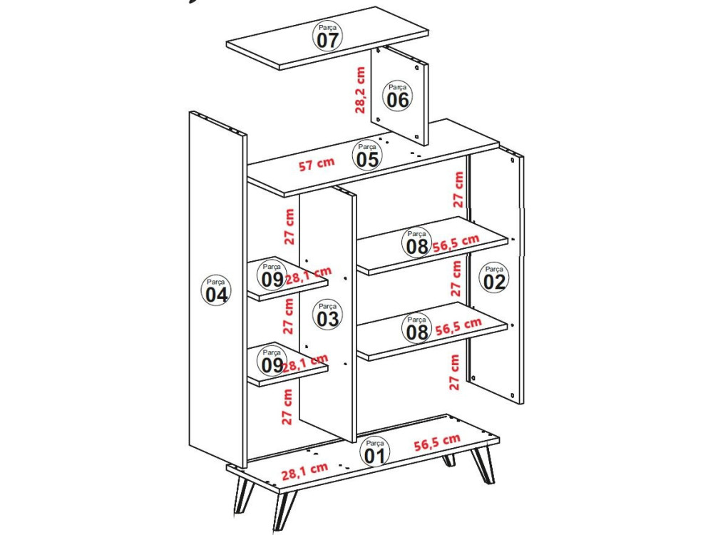 Mobiletto in legno con ripiano "Form" - 90 x 32 x 132 cm - Bianco