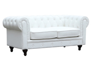 Divano fisso Chesterfield "Aliza" - 157 x 82 x 70 cm - 2 posti - Bianco
