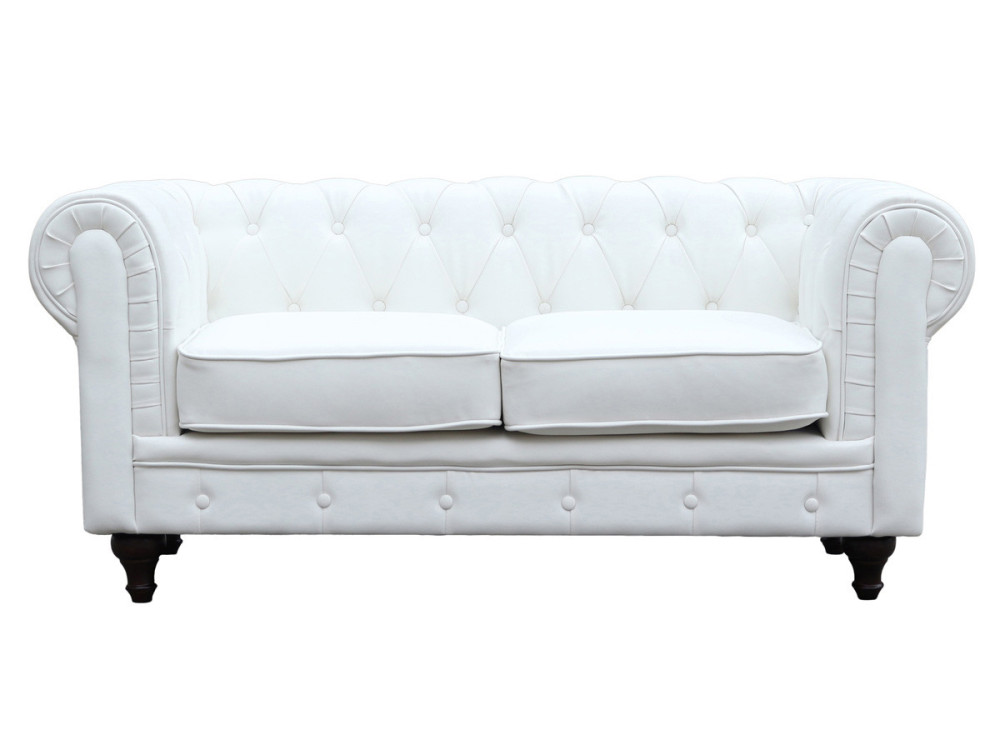 Divano fisso Chesterfield "Aliza" - 157 x 82 x 70 cm - 2 posti - Bianco