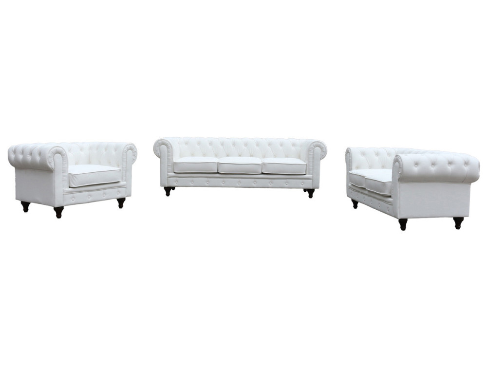 Divano fisso Chesterfield "Aliza" - 157 x 82 x 70 cm - 2 posti - Bianco