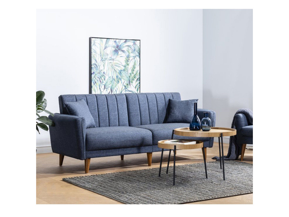 Divano letto a 3 posti in tessuto "Aqua" 205 x 85 x 85 cm - Blu scuro