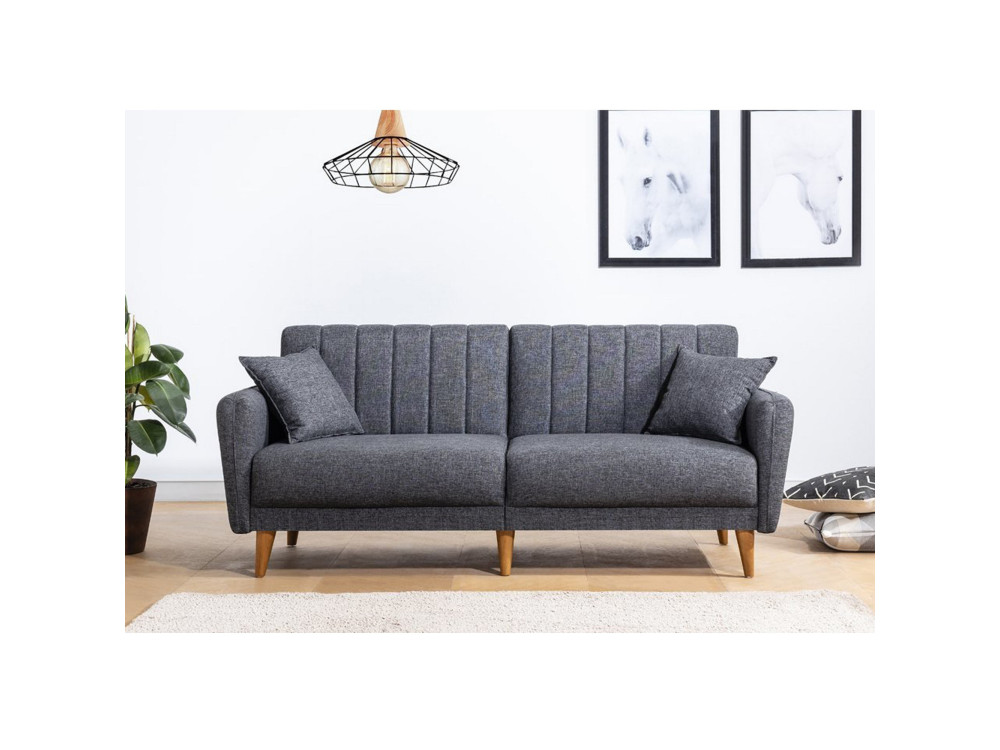 Divano letto a 3 posti in tessuto "Aqua" 205 x 85 x 85 cm - Grigio scuro