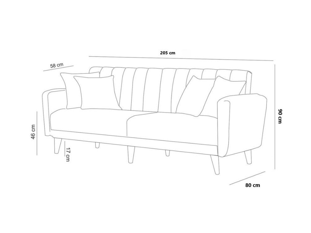 Divano letto a 3 posti in tessuto "Aqua" 205 x 85 x 85 cm - Grigio scuro