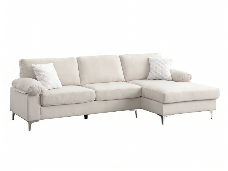 Divano angolare destro "Jade" in tessuto di ciniglia - 3 posti - Beige