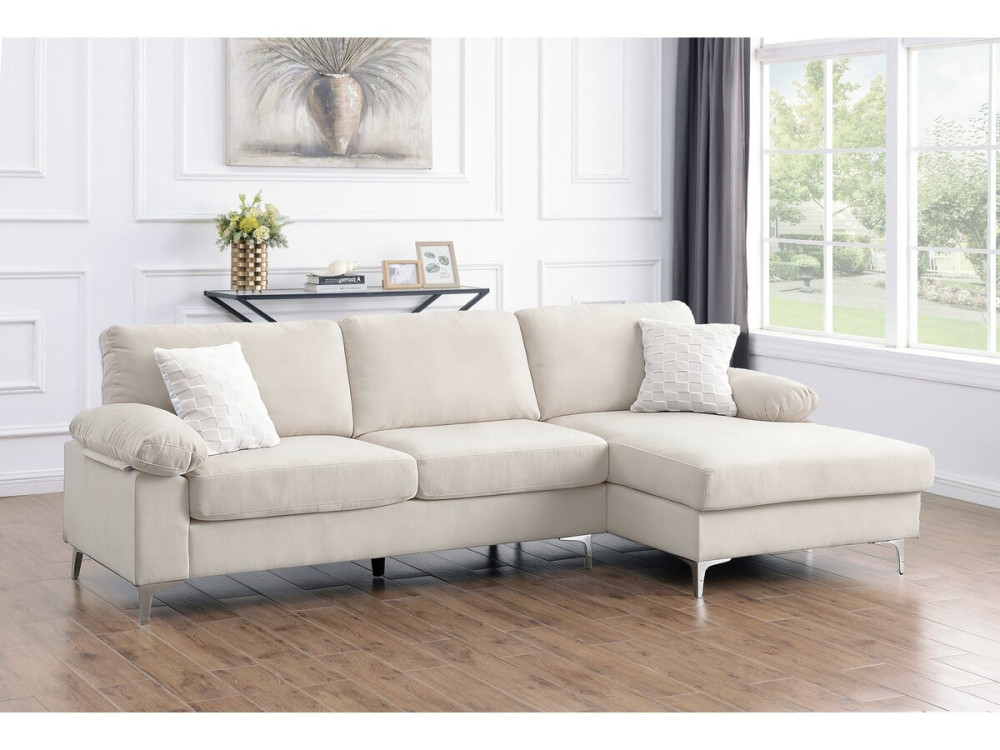 Divano angolare destro "Jade" in tessuto di ciniglia - 3 posti - Beige