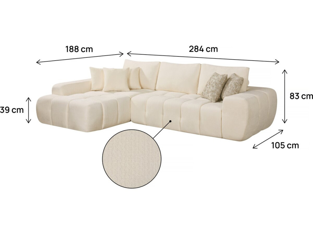 Divano angolare sinistro "Sidonie" in tessuto a bolle - 4 posti - Beige