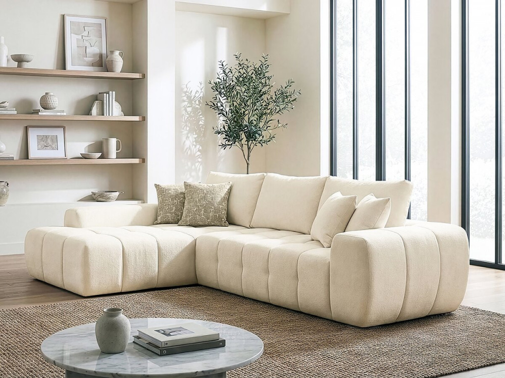 Divano angolare sinistro "Sidonie" in tessuto a bolle - 4 posti - Beige