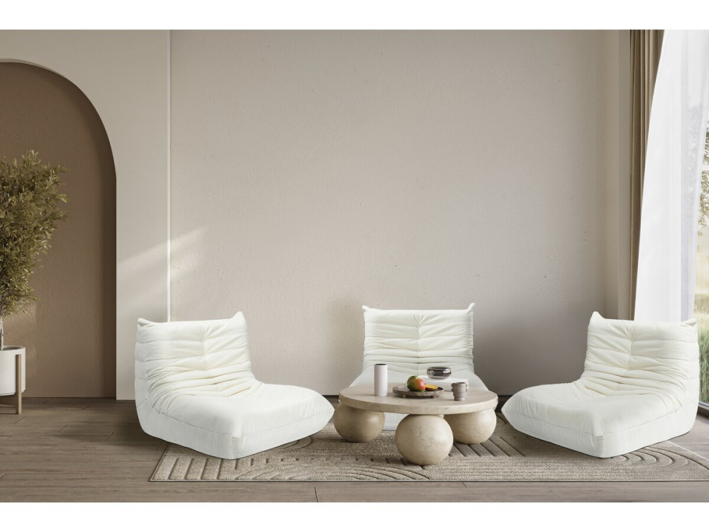 Set di 3 poltrone componibili in tessuto testurizzato "Velasca" - Bianco