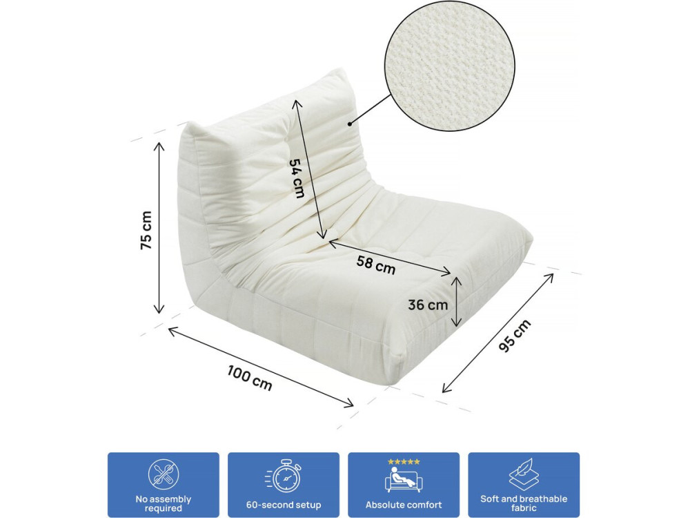 Set di 3 poltrone componibili in tessuto testurizzato "Velasca" - Bianco