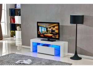 Mobile TV Led BORDA - 130 x 34 x 45 cm - Bianco laccato 2