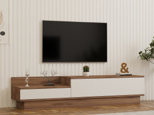 Porta TV in legno "Barko" - 160 x 35 x 35 cm - Pino AtlanticoBianco 2