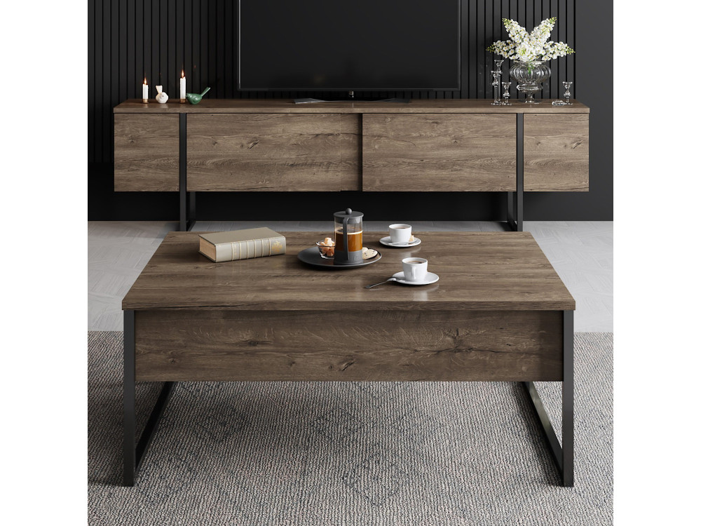 Porta TV in legno "Luxe" - 180 x 30 x 50 cm - Noce-Nero