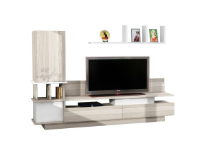 Mobile TV in legno "Como" con mensola a muro - 149 x 31 x 117 cm - Grigio chiaro