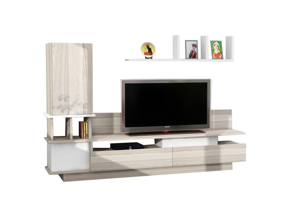 Mobile TV in legno "Como" con mensola a muro - 149 x 31 x 117 cm - Grigio chiaro
