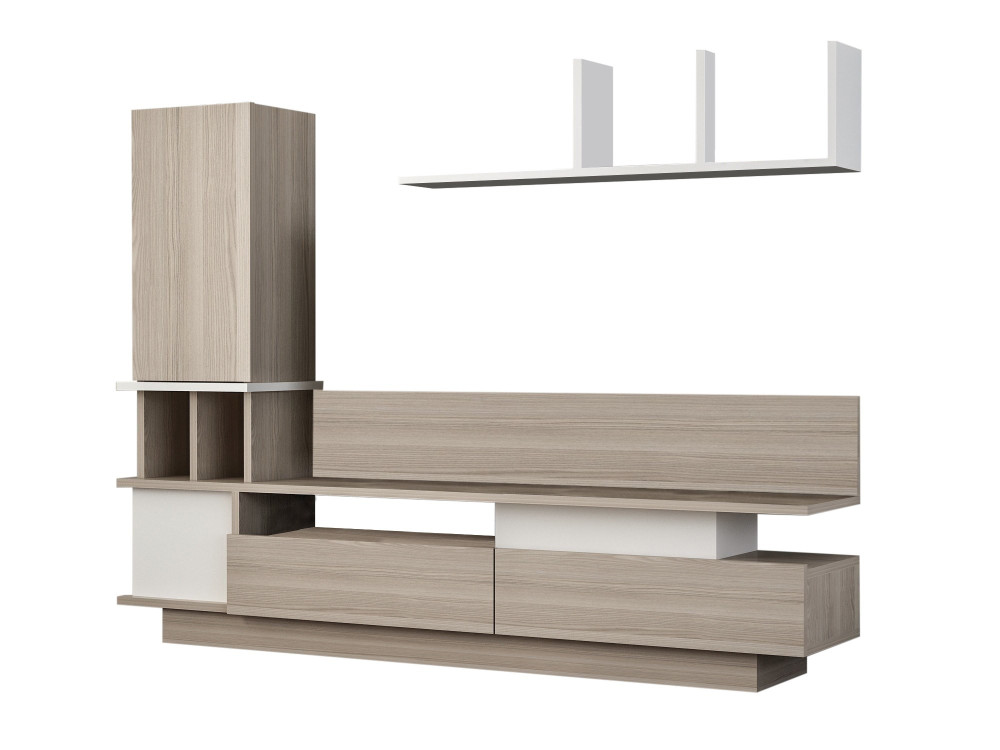 Mobile TV in legno "Como" con mensola a muro - 149 x 31 x 117 cm - Grigio chiaro