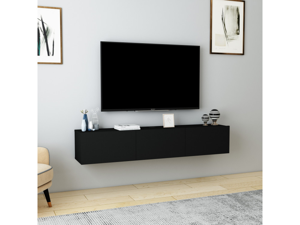 Porta TV in legno "Denby" - 160 x 31 x 29 cm - Nero