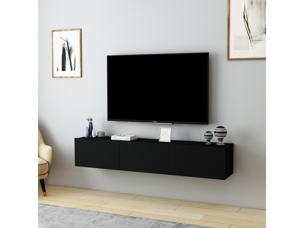 Porta TV in legno "Denby" - 160 x 31 x 29 cm - Nero