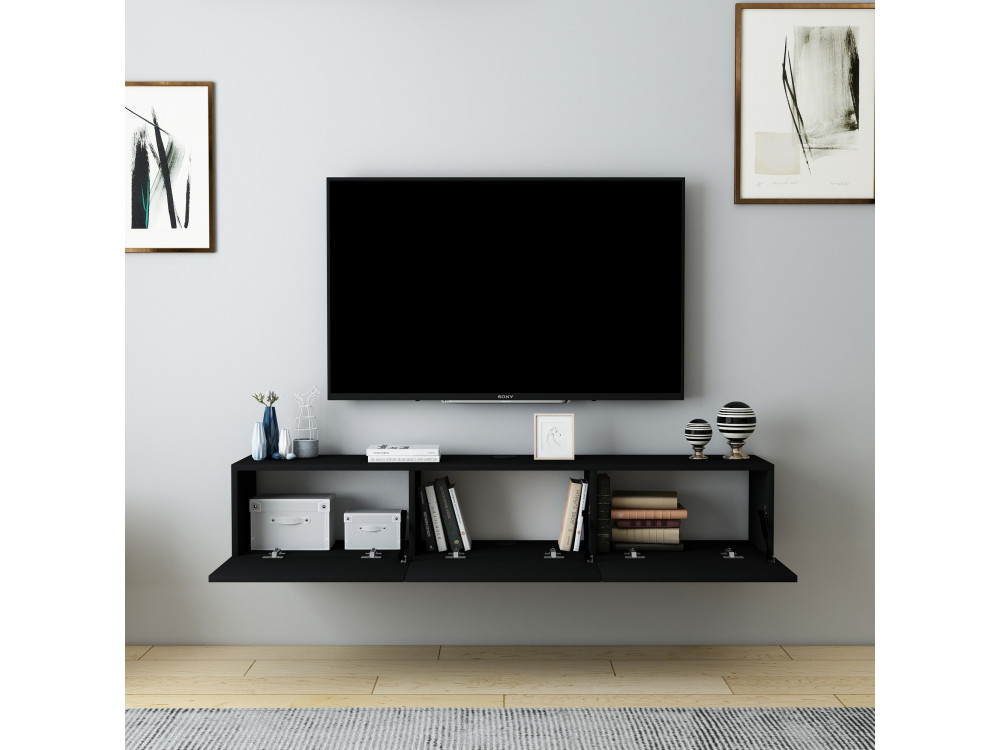 Porta TV in legno "Denby" - 160 x 31 x 29 cm - Nero