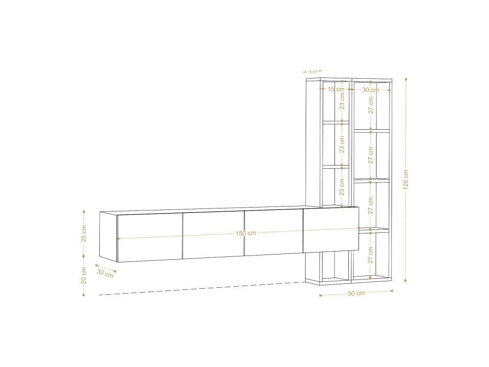 Porta TV in legno "Pana" - 182 x 32 x 25 cm - Bianco, Rovere