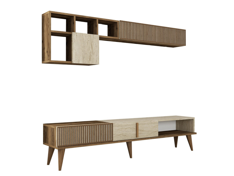 Porta TV in legno "Milan" - 180 x 35 x 40 cm - Noce, Travertino