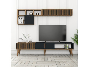 Porta TV in legno "Milan" - 180 x 35 x 40 cm - Noce, Antracite 2